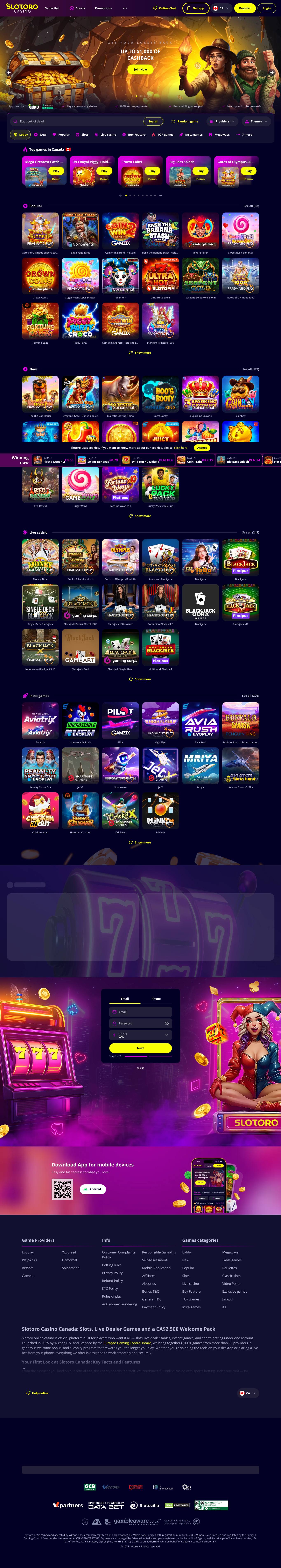 Slotoro Canada games library banner